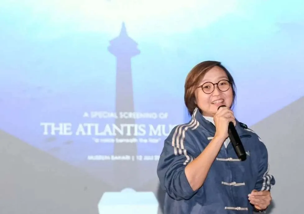 Wakil Menteri Ekonomi Kreatif Irene Umar saat menghadiri special screening "The Atlantis Mussels" di Museum Bahari, Jakarta.