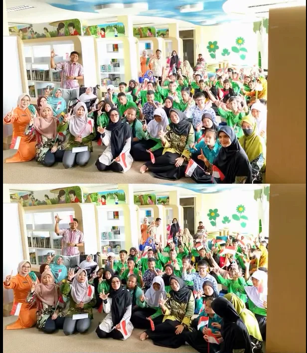 Suasana perpustakaan Raja Muhammad Yusuf Al Ahmadi mendadak meriah dengan kehadiran rombongan siswa-siswi dari SLB Negeri 1 Tanjungpinang.