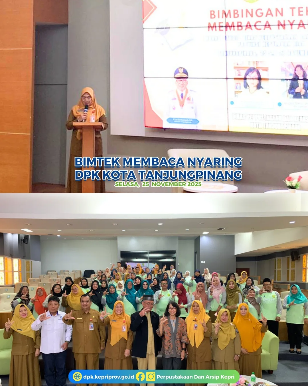 BIMTEK MEMBACA NYARING DPK KOTA TANJUNGPINANG Dinas Perpustakaan dan Kearsipan Kota Tanjungpinang mengadakan Bimtek Membaca Nyaring di Studio DPK Provinsi Kepulauan Riau, Selasa (25/11)