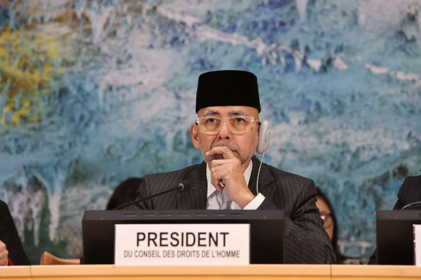 Presiden Dewan HAM PBB Wakil Tetap (Watap) RI untuk PBB di Jenewa, Duta Besar Sidharto Reza Suryodipuro saat menghadiri pertemuan Dewan HAM PBB bertepatan dengan pelaksanaan pertemuan organisasi pertama, Kamis (8/1/2026) di Jenewa, Swiss.