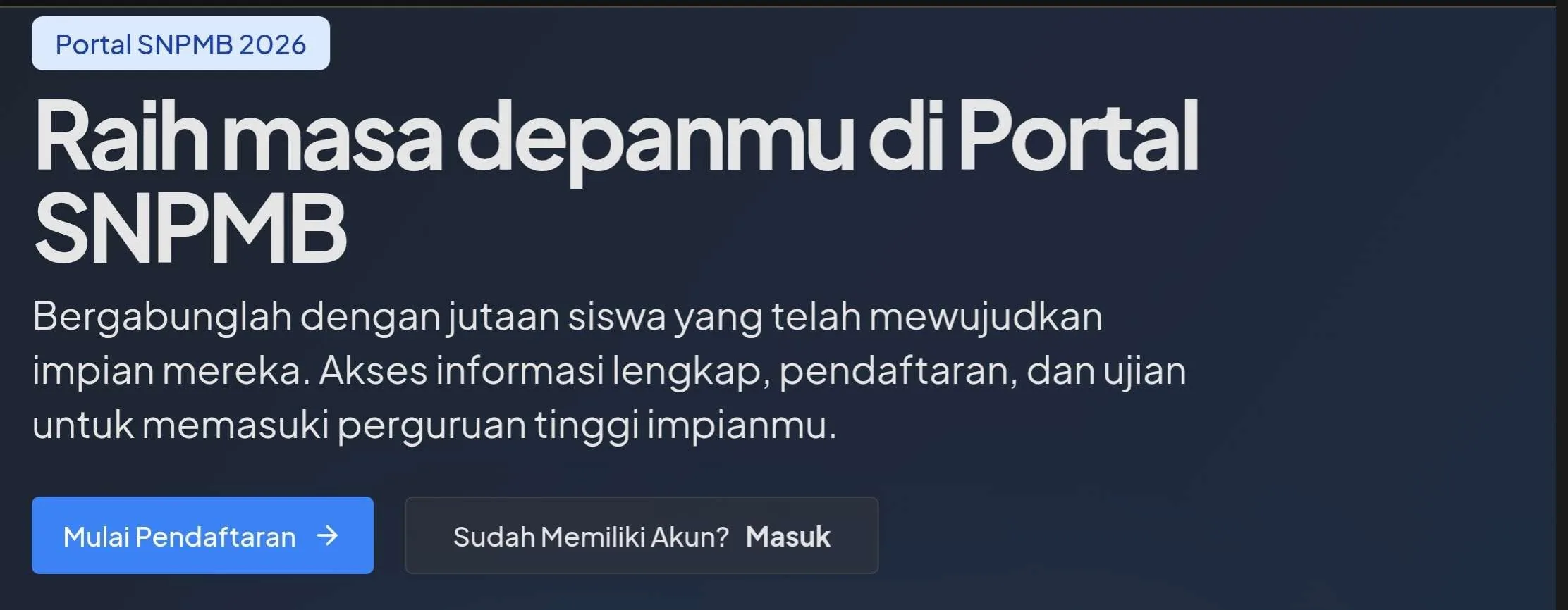 Tanggapan layar laman portal pendaftaran SNPMB 2026.