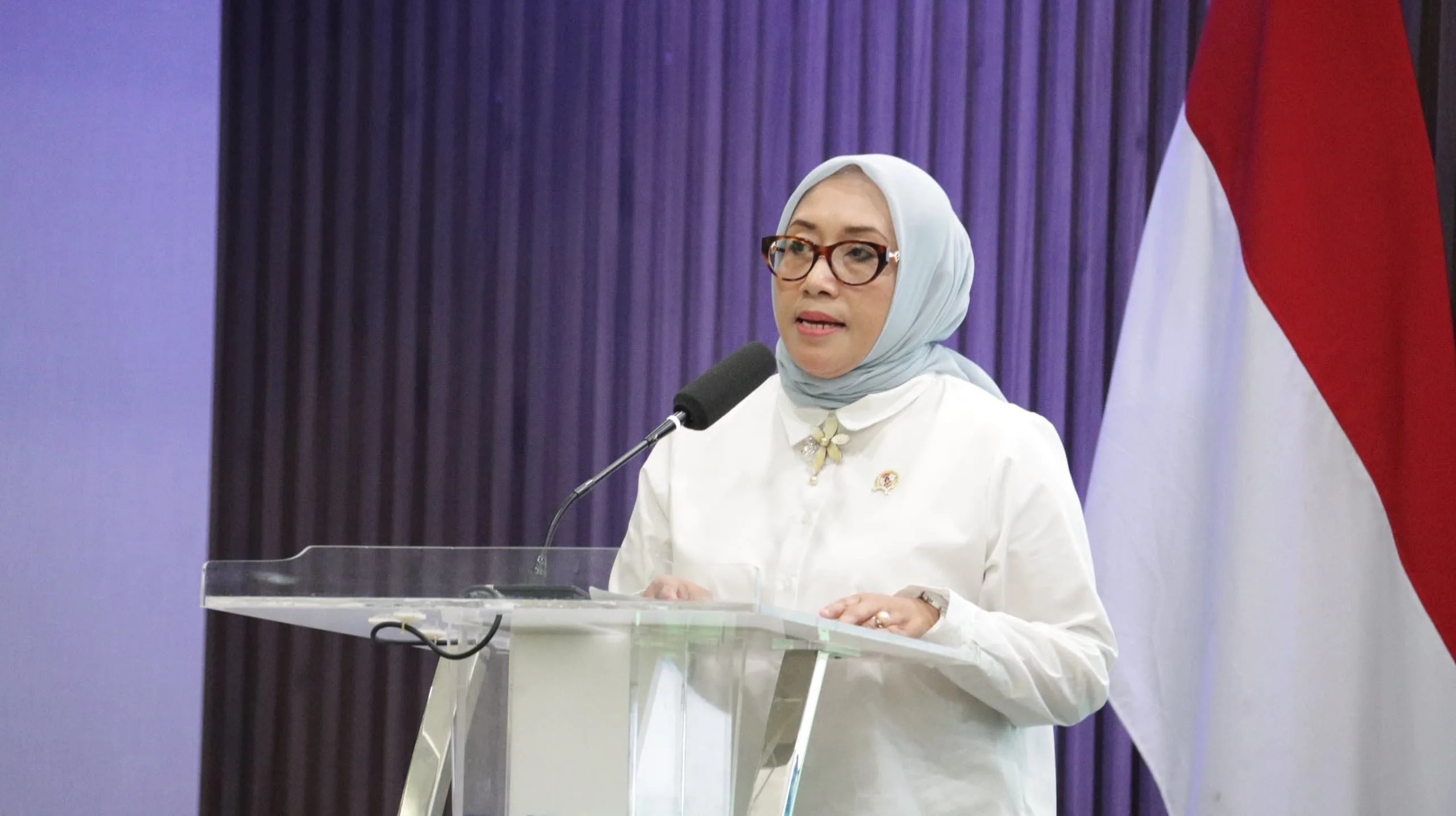Menteri Pemberdayaan Perempuan dan Perlindungan Anak (PPPA) Arifah Fauzi saat konferensi pers di Jakarta.