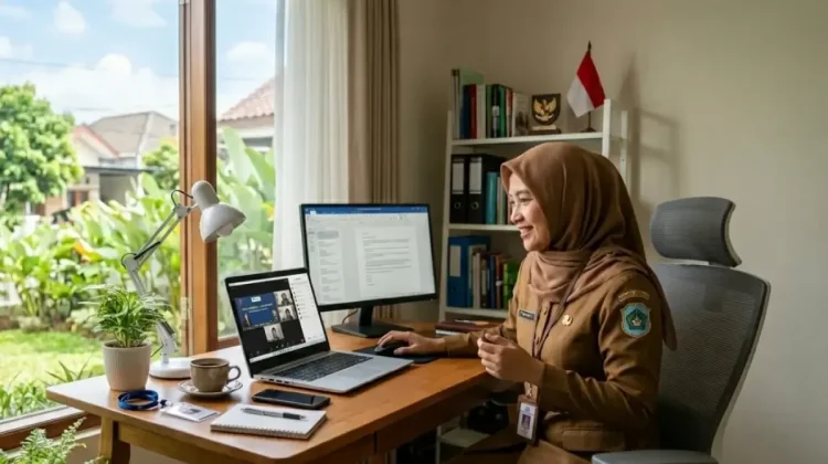 Ilustrasi ASN melakukan work frome home.
