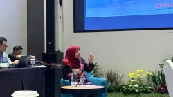 PLT Direktur Jenderal Instrumen dan Penguatan HAM KemenHAM, Sofia Alatas saat memberikan sambutan dalam Lokakarya Bisnis dan HAM di Bandung, Rabu, 3 Juni 2026.