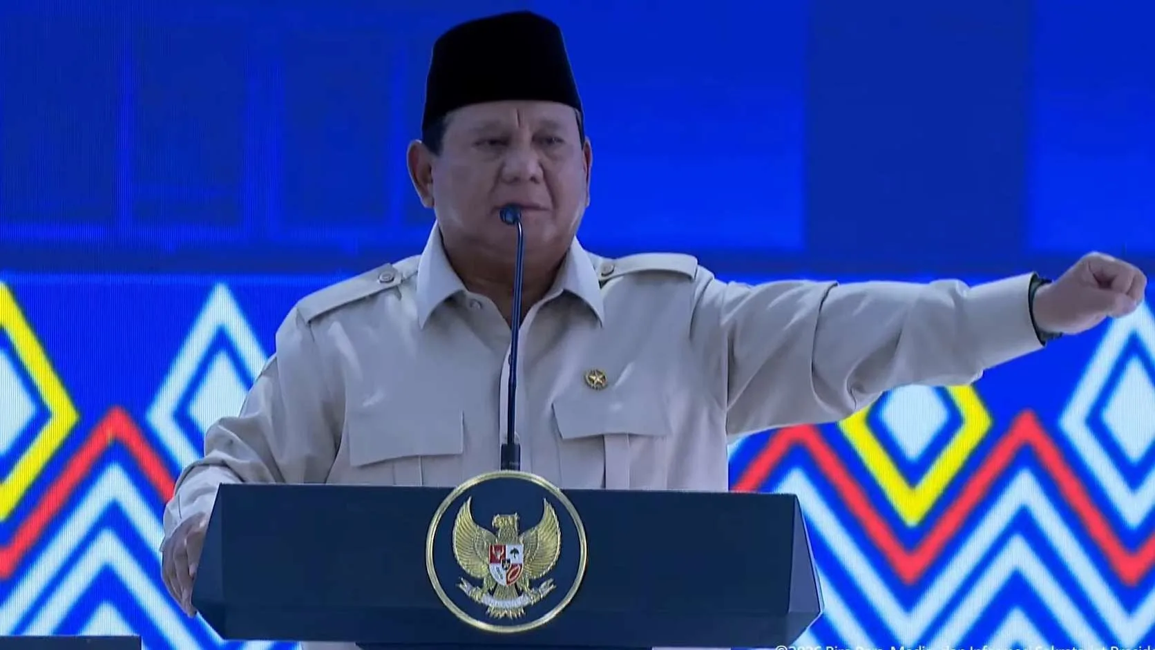 Presiden Prabowo Subianto saat meresmikan groundbreaking proyek LNG Abadi Masela di Kepulauan Tanimbar, Maluku, secara virtual dari Istana Merdeka, Jakarta, Kamis, 16 Juli 2026