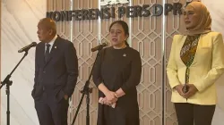 Pimpinan DPR RI saat menggelar konfrensi pers usai Rapat Paripurna di Kompleks Parlemen Senayan, Jakarta, Selasa, 18 Agustus 2026