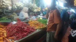 Seorang pembeli komoditas sayur mayur di Pasar Rangkasbitung
